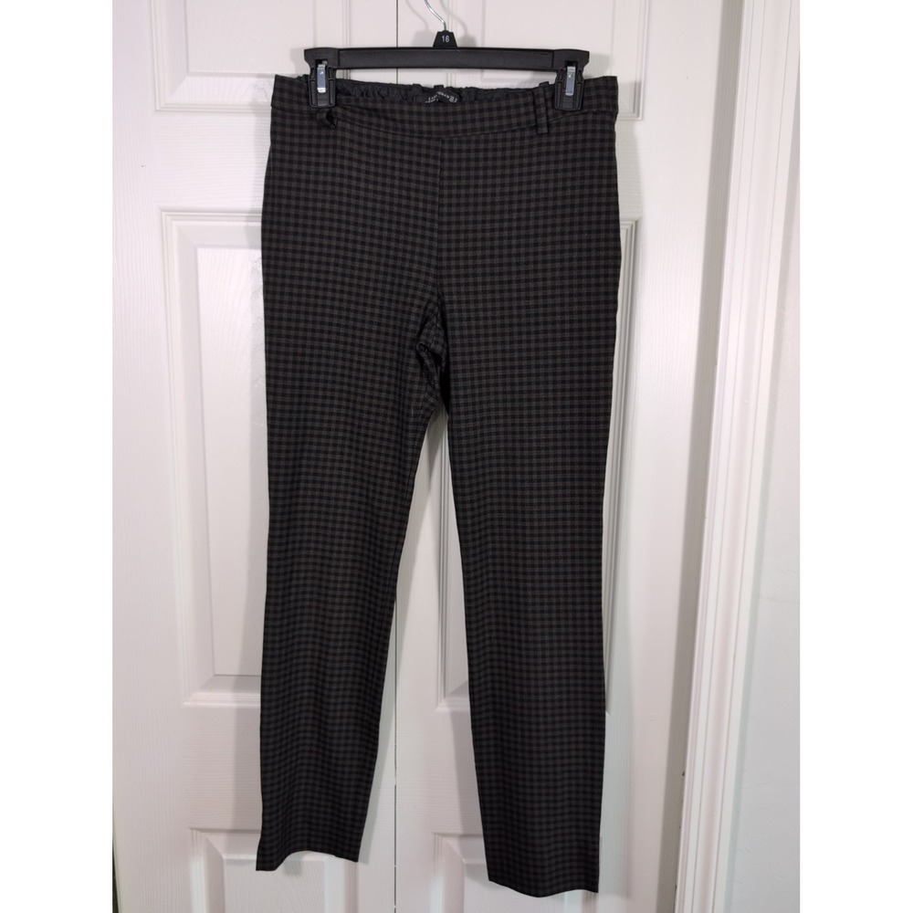 Zara Woman Pants Plaid Straight Leg Elastic Waist Career Casual Small